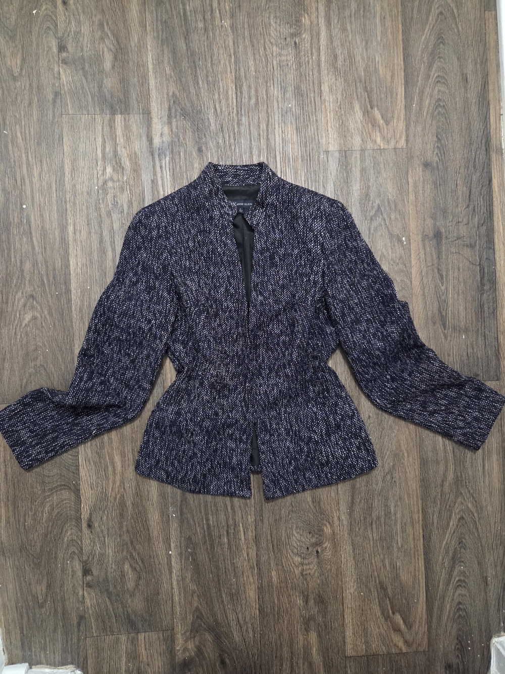 Anne Klein Size 8 Dark Purple Tweed Peplum Blazer